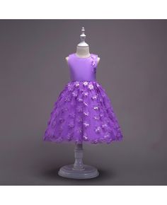 Buy beautiful short children girl dress with flowers online. In-stock with many colors and sizes, free world-wide shipping. Purple Ball Gown, Purple Satin Dress, Baby Dress Embroidery, Frugal Wedding, Satin Flower Girl Dress, Dress With Flowers, African Dresses For Kids, Dress Embroidery, Wedding Dresses For Girls