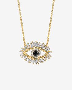 Suzanne Kalan Evil Eye Midi Black Sapphire Pendant in 18k yellow gold Evil Eye Symbol, White Diamond Necklace, Eye Symbol, Black Sapphire, Sapphire Pendant, Ancient Symbols, White Diamonds, Diamond White, Evil Eye