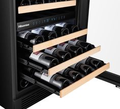 Hisense 46-bottles dual zone wine cooler has a sleek and modern design with stainless steel door frame and handle. Its low-E and anti-UV glass door stores your favorite wine at the perfect temperature. 5 Soft-close shelves allow quiet and smooth handling and keep vibrations to a minimum. This wine cooler is a front-venting unit and can be installed for built-in or as a freestanding application. The reversible door design allows for flexible installation and placement. Hisense 23.43-in W 46-Bottl Built In Wine Cooler, Beverage Centers, Stereo Systems, Wine Collection, Stainless Steel Doors, Wine Chiller, Tv Console, Wine Fridge, Wine Storage