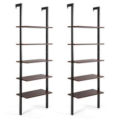 two bookshelves with three shelves on each side