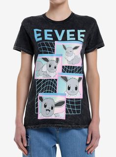 Pokemon Clothing, T Shirt Pokemon, Pokemon Tv, Pokemon Eevee, Anime Shirt, Grid Design, Hoodie Girl, Boyfriend Fit, Hot Topic