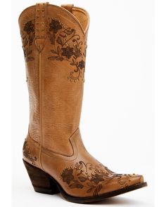 Shyanne Women's Dahlia Western Boots - Snip Toe, Tan Shyanne Boots, Womens Cowgirl Boots, Studded Shoes, Concert Outfits, Heel Caps, Mid Calf Boots, Rubber Heels, Cowgirl Boots, Boot Shop