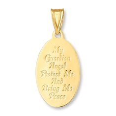 This elegant 14K yellow gold oval-shaped charm features a comforting guardian angel with a prayer engraved on the reverse side. (Chain sold separately.) Angel Charm, My Guardian Angel, Jared The Galleria Of Jewelry, Kay Jewelers, A Prayer, Guardian Angel, Charm Gift, Bead Designs, Home Gifts