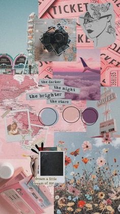 a collage of pink and blue images