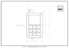 a drawing of a cell phone with measurements