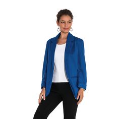 Blue 3/4 Sleeve Fashion Lady Suit Casual Blue Blazer For Office Wear, Casual Blue Blazer For Office, Casual Blue Office Blazer, Lady Suit, Best Blazer, Fashion Jackson, Casual Tanks, Fashion Lady, Sleeve Fashion