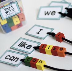 some sort of sight word cards on a table