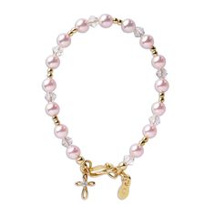 Check out this adorable 14K gold-plated bracelet with pink pearls...GOLD is the trend don't miss out on this one! #goldbracelet #14kgold #daintyjewelry #babyjewelry #babybracelet #goldbabyjewelry #kidsbracelet #baptismgift #babyshower #fashionista Elegant Round Jewelry For Baptism, Elegant Pink Hypoallergenic Beaded Bracelets, Elegant Adjustable Rosary Bracelet For Birthday, Elegant Beaded Jewelry For Baptism, Elegant Pearl Jewelry For Baptism, Elegant Hypoallergenic Bracelet For First Communion, Adjustable Classic Pink Bracelets, Elegant Pink Jewelry For Birthday, Pink 8mm Beads Jewelry For Wedding