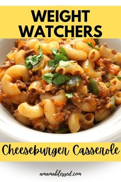 A bowl of Weight Watchers Cheeseburger Casserole sits on a table, topped with parsley. Weight Watchers Recipe, Ww Recipe, Cheeseburger Casserole, Ww Recipes, Weight Watchers Meals, Food Cravings