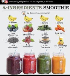 the four ingredients in this smoothie are labeled