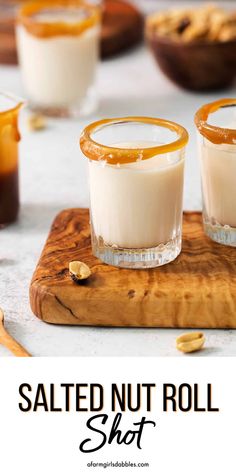 salted nut roll shot on a wooden cutting board