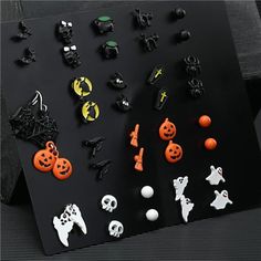 Halloween Theme: Feel The Spirit Of Halloween With Our Fun Pumpkin Spider Ghost Earrings. 20 Pairs Costume Earring To Give Your Different Halloween Experience, Make You More Charming. Various Party Earrings: 20 Pairs Dangle Earrings Are Designed In Different Shapes, Containing The Shapes Of Pumpkin, Black Bat, Ghost, Spider And So On, Meet And Satisfy Your Dressing Up Needs. Application: Small Stud Earring And Drop Earring Set Can Be Used To Wear On Halloween, It's Cute, Funny But Not Exaggerate Black Halloween Earrings Gift, Spooky Black Jewelry For Halloween, Spooky Black Halloween Jewelry, Black Halloween Costume Party Earrings, Themed Black Earrings For Party, Themed Black Party Earrings, Novelty Black Halloween Earrings, Pair Costumes, Pumpkin Spider