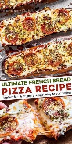 the ultimate french bread pizza recipe is ready to be cut into slices and put in an oven