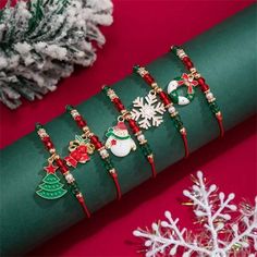 Gender:Women \nColor:Red \nMaterial:Zinc Alloy \n Christmas Beaded Bracelets, Bracelet With Pendant, Bracelet Sets, Snowflake Shape, Christmas Bead, Beads Bracelet Design, Christmas Bracelet, Women Bracelet, Christmas Santa Claus