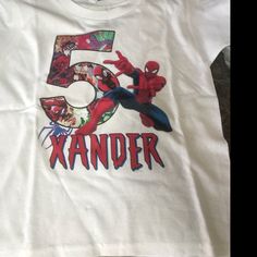 Spiderman T Shirt, Tee Designs, Birthday Themes, Kids Tops, Tee Design, Birthday Theme, Birthday Shirts, Custom Tshirts, Spiderman