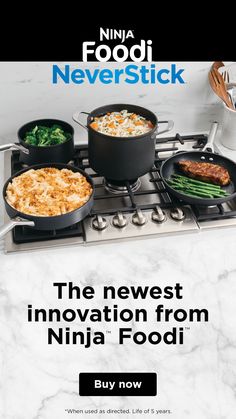 an advertisement for the new york innovation from ninja foodi, which is now available in stores