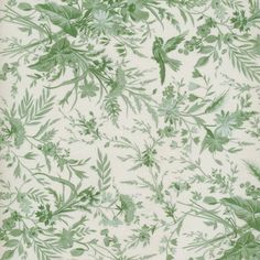 a green and white floral print fabric