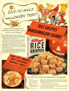 an old advertisement for rice krispies with pumpkins