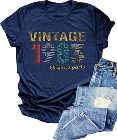 Vintage 1983 T Shirt For Women 40th Birthday Shirts Women Gift Idea Shirts 40th Birthday Shirts Women, Retro Birthday Party, Retro Birthday Parties, Birthday Party Idea, Retro Blouse, Birthday Greetings Funny, 40th Birthday Shirts, Retro Birthday, Mom Christmas