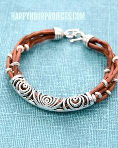 Silk & Silver Layered Tube Bead DIY Bracelet at happyhourprojects.com Tube Bead Bracelet, Leather Jewelry Diy, Silver Jewelry Diy, Beaded Bracelets Diy, Jewelry Making Tutorials, Jewelry Repair, Diy Bracelet, Diy Schmuck, Bijoux Diy