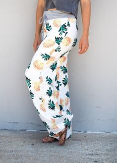 ​These comfy Floral Lounge pants are a MUST have! Great for lounging around the house AND are cute enough to run errands. Pineapple Express, Bohemian Pants, Loose Fitting Pants, Casual Pants Style, Printed Wide Leg Pants, Pineapple Print