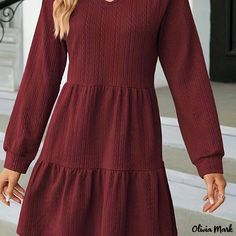 Olivia Mark - Plus Size Casual Dress, Women's Plus Solid Cable Long Sleeve V Neck Mini Smock Dress Plus Size Gothic, Casual Dress Women, Plus Size Casual Dress, Gothic Chic, Smocked Dresses, Camisole Dress, Long Sleeve Print Dress, Vestido Casual, Curve Dresses