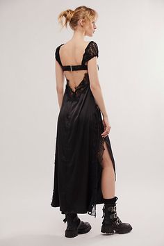 Whimsigoth Wedding Guest, Black Satin Dress Outfit, Boho Goth Outfits, Black Night Out Outfit, Black Wedding Guest Dress, Lace Sheer Dress, Maxi Dress Sewing, Witch Clothes, Calypso Dress