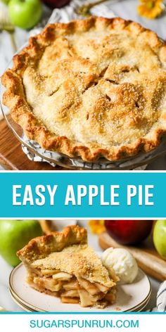 an easy apple pie is shown with the title above it