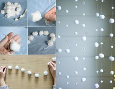 there are many different pictures of cotton balls hanging from the ceiling