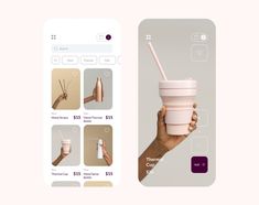 a hand holding a cup with a straw sticking out of it next to an iphone screen