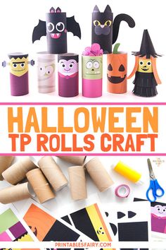 halloween tp rolls craft for kids to make with toilet paper and construction paper on the table