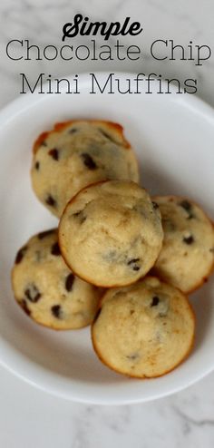 chocolate chip mini muffins in a white bowl