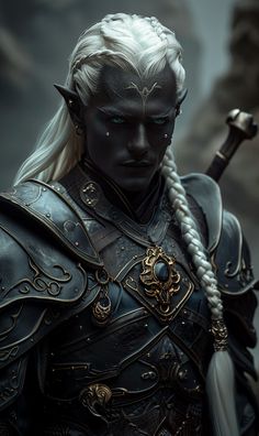 Zaknafein Do'urden, Male Drow Character Art, Dark Elf Male, Gothic Elf, Drow Male, Fantasy Elf, Male Elf, Elf King, Elf Man