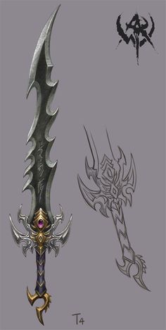 two different types of swords with designs on them