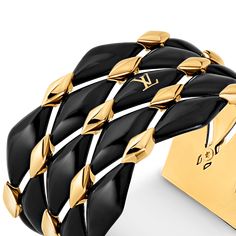 LOUIS VUITTON® - Lv Malletage Bracelet - Black Louis Vuitton Official, Elegant Bracelet, Bracelet Black, Diamond Shapes, Latest Design, Black Metal, Women Collection, Metallica, Design Inspiration