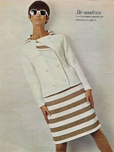 Courrèges mini dress 1960s 60s Fashion Women, 70s Mode, Mod Suits, 60s Fashion Dresses, 26 March, 60s And 70s Fashion, Fashion 1960s, Sixties Fashion, Vintage Knitting Patterns