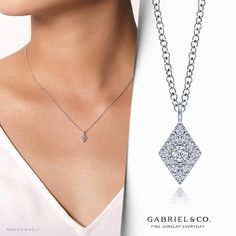 14K White Gold Fashion Necklace NK6415W45JJ #Necklaces #DiamondNecklace #GoldNecklace#GabrielNY #DiamondJewelry #FineJewelry #GabrielAndCo #UniqueJewelry #FineJewelry#FashionJewelry#UniqueJewelry#GiftIdeas#UniqueGifts #DiamondJewelry #Jewelry Diamond-shaped Fine Jewelry Necklace, Timeless White Gold Diamond-shaped Jewelry, Formal Sterling Silver Diamond-shaped Necklace, Elegant Diamond-shaped Diamond Cut Jewelry, Brilliant Cut Diamond-shaped Jewelry For Formal Events, Elegant Diamond-shaped Brilliant Cut Jewelry, Fine Jewelry Diamond-shaped Necklace With Diamond Accents, Fine Jewelry Diamond Necklace With Accents, Elegant Silver Diamond-shaped Necklace