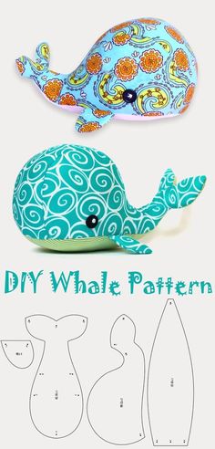 an image of two stuffed animals with the words diy whale pattern