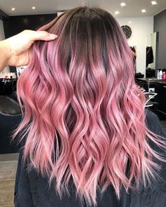 Rose Gold With Shadow Root, Bayalage Brunette Pink, Hair Color Inspo Straight Hair, Pink Hair Inspiration Ombre, Dark Brown Pink Balayage, Light Brown To Pink Ombre Hair, Blush Pink Balayage, Bubblegum Hair Color