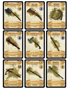 Tabletop Gaming Resources — dm-paul-weber:                    Weapon Cards for... Adventure Time Finn, Heroic Fantasy, Dungeons And Dragons Game