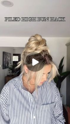 Loose Easy Updo, Think Hair Updos, Updo For Interview, Easy Up Does For Long Hair, Diy High Bun Updo, Medium Hair Up Do, Up Does For Long Hair, Easy Messy Buns For Long Hair, Easy Long Hair Updo