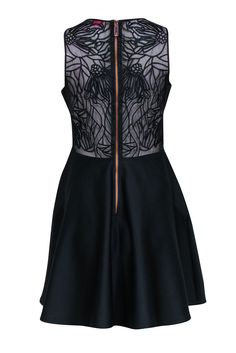 Take this black dress by Ted Baker for a twirl at your next party or event! Crafted from an unexpected fabric with mesh embroidered cutouts, it makes for a delightful take on a classic silhouette. Add a platform heel for a fun night out! Size 6 (TB 2) 88% Polyester, 12% Elastane Fit & flare silhouette Rose gold back zip closure Embroidered mesh side and back cutouts Scuba knit fabric Bust 35" Waist 29" Shoulder to hem 35.5" Sleeveless Evening Dress With Mesh Back, Black Sleeveless Dress With Mesh Back, Black Mesh Back Evening Dress, Black Sleeveless Dress With Illusion Neckline, Elegant Black Dress With Mesh Back, Black Sleeveless Lined Dress For Party, Black Dresses With Sheer Back For Spring, Black Dress With Sheer Back For Spring, Spring Black Dress With Sheer Back