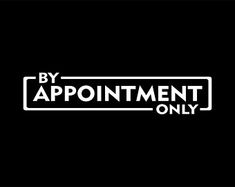 the words by appointment only are in white on a black background, with an arrow pointing to