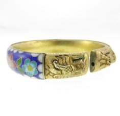 7.25" Vintage Chinese Dragon Head Cloisonné Brass Bracelet Flower Bangle Blue | eBay Traditional Blue Flower Jewelry, Chinese Dragon Head, Fantasy Accessories, Festival Sunglasses, Unique Womens Fashion, Bracelet Flower, Animal Bag, Unusual Jewelry, Brass Bracelet