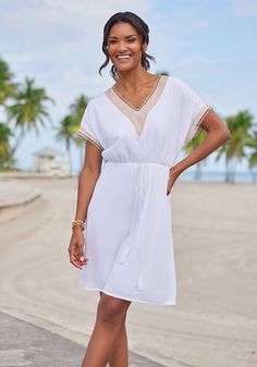 You will radiate elegance and charm in this breezy dress with crochet detail. Cuffed Sleeve Dress, Bra Fitting Guide, Flounce Hem Dress, Strappy Midi Dress, Breezy Dress, Flounced Dress, Tiered Midi Dress, Women's Wear, Tiered Maxi Dress