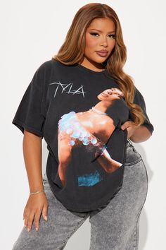 Available In Black. Crew Neck Short Sleeve Front Screen Tyla Graphic Washed Stretch Disclaimer: Due To The Printing and Wash Process A Difference In Saturation May Occur. Each Garment Is Unique. 100% Cotton Imported | Tyla Tour Washed Tee Shirt in Black size XS by Fashion Nova Trendy Oversized Tops For Night Out, Relaxed Fit Cotton Tops For Night Out, Cotton Relaxed Fit Tops For Night Out, Oversized Short Sleeve Tops For Night Out, Graphic Tee Cotton T-shirt For Night Out, Graphic Cotton Tee For Night Out, Cotton Graphic Tee For Night Out, Trendy Black Shirt For Concert, Trendy Relaxed Fit Top For Concerts