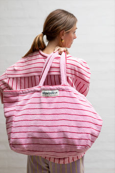 The ultimate oversized terry totebag. Designed with vibrant colours, classic stripes and stylish brand logo. Kid Logo Design, Summer Bags 2024, Bag Branding, Sewing Makeup Bag, Sac Diy, Easter Decorations Dollar Store, Striped Bags, Easter Decorations Kids