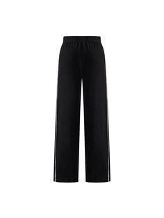 MO&Co. Women's Contrast Straight Leg Casual Pants Features : - Elastic high waist × personalized contrast color edge - MC embroidery embellishment - Double side pocket designCode : MBB3PATT25Length of size M is 106.5cmBlack : Model is 178cm tall and wearing a size M MATERIALS & CARE : Material : 55% Cotton 42.2% Polyester 2.8% SpandexREMINDER: All items are measured manually. Please note that it's reasonable that there might be minor measurement differences (1-2cm) on some items. Black Wide-leg Pants With Contrast Stripes, Black Wide Leg Pants With Contrast Stripes, Black Straight Pants With Elastic Side Panels, Black Straight Leg Pants With Elastic Side Panels, Black Pants With Elastic Side Panels For Work, Wide Leg Loungewear Bottoms With Side Stripes, Wide Leg Bottoms With Side Stripes For Loungewear, Black Workwear Pants With Elastic Side Panels, Black Straight Leg Bottoms With Side Stripes