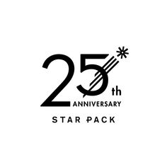 the 25th anniversary star pack is shown in black and white, with an arrow on it