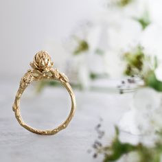 "FREE SHIPPING WORLDWIDE. Hand sculpture in stunning details, this 14K gold filled ring features a succulent inspired by the artichoke family. The intricate details on the ring are a homage to the beauty that surrounds us, that sometimes escapes our eye. So unique and ONE OF A KIND - this fabulous ring is perfect as a gift for a nature lover. DETAILS: Material: Gold Filled Ring width is about 0.007\" (0.2 mm). Height of plant from finger - 0.4\" (1 cm). Width of leaves - 0.03\" (0.8 mm). Diamete Electroformed Wedding Ring Jewelry, Recycled Gold Nature-inspired Promise Ring, Nature-inspired Recycled Gold Promise Ring, Nature-inspired Brass Jewelry For Anniversary, Nature-inspired Gold Flower Ring For Anniversary, Handmade Nature-inspired Yellow Gold Rings, Nature-inspired Recycled Gold Wedding Ring, Nature-inspired Yellow Gold Ring Jewelry, Nature-inspired Recycled Gold Wedding Jewelry